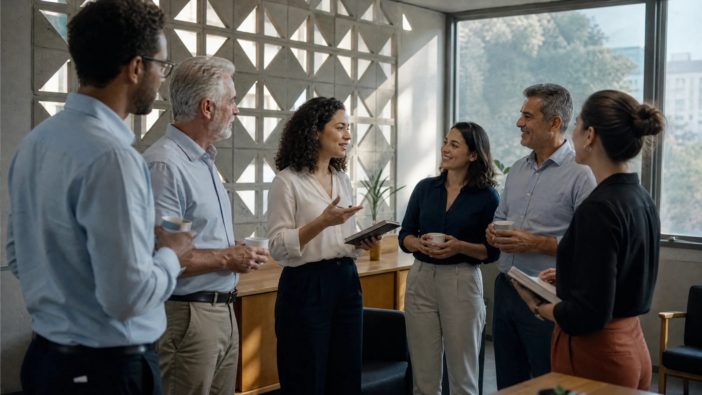 Time comercial em reunião de alinhamento
